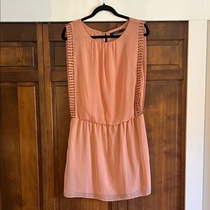 Peach Sleeveless Chiffon Mini Dress with Studded Trim